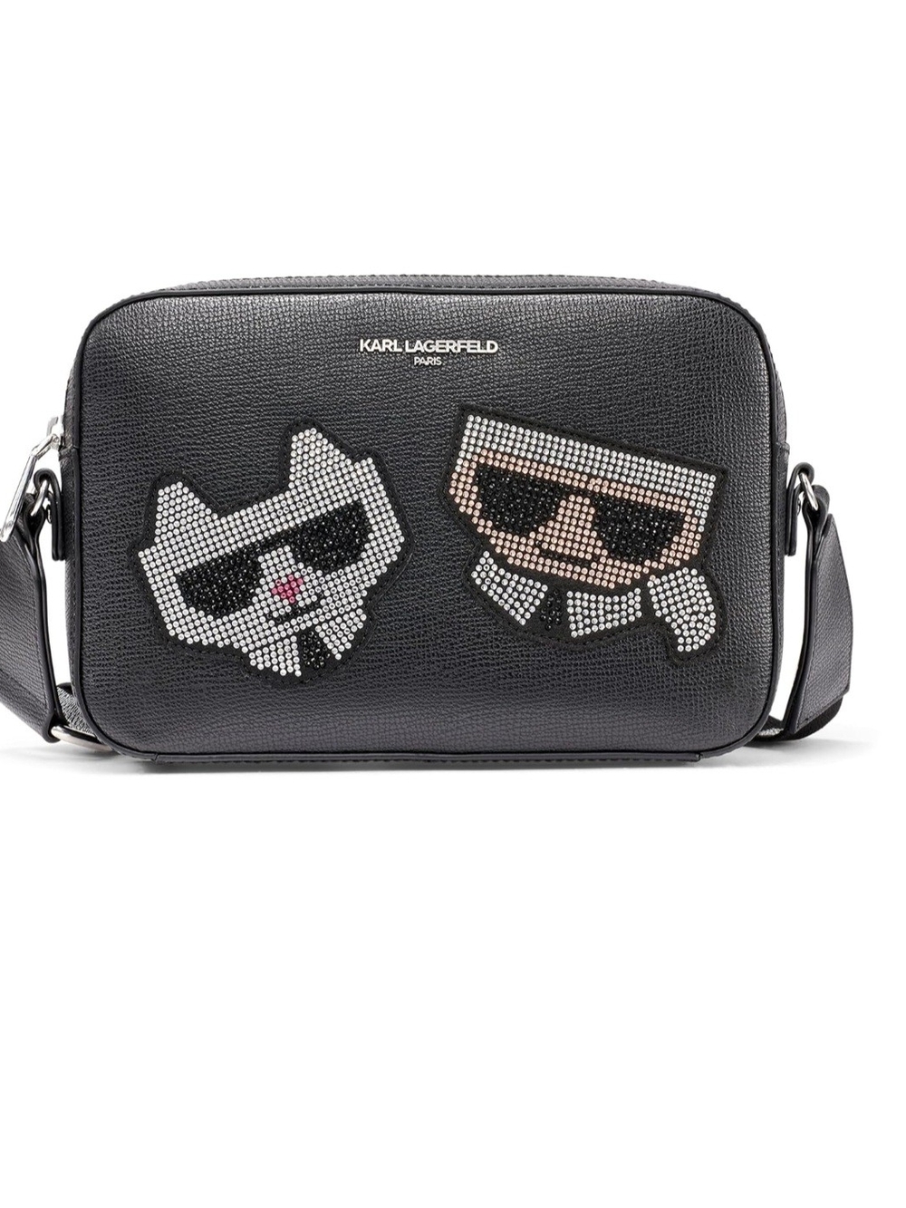 Karl Lagerfeld Black Crystal-Embellished Crossbody Bag